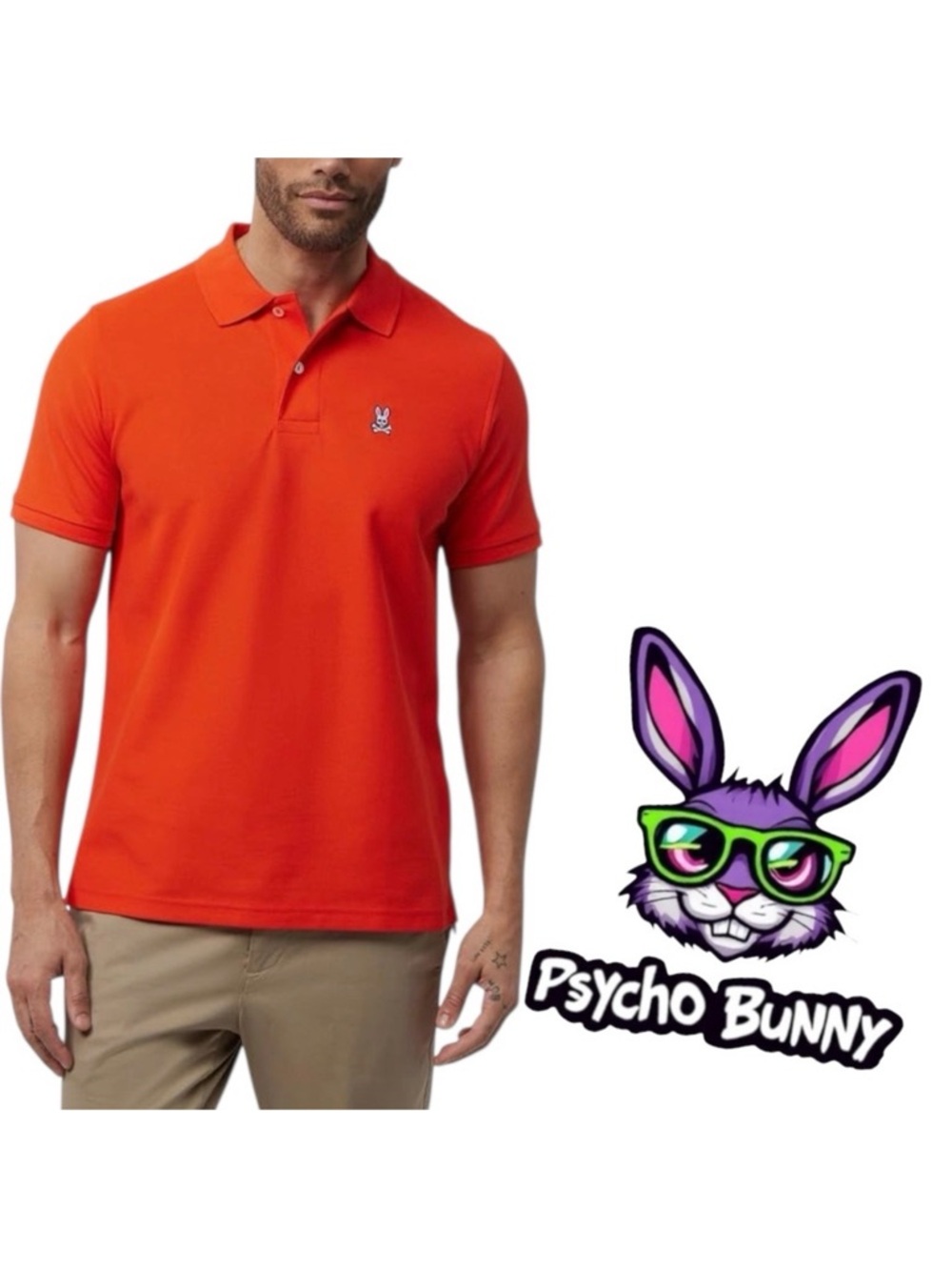 PSYCHO BUNNY CLASSIC POLO MEN'S SHIRT Psycho Size 6 XL Tango Tangerine Orange